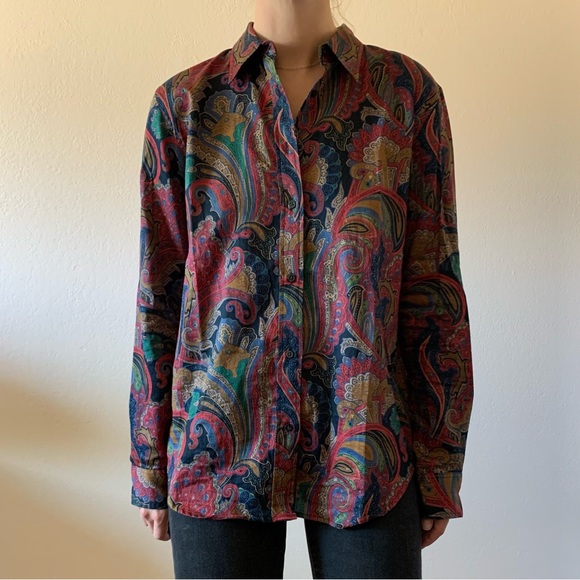 Ralph Lauren Paisley Patterned Long Sleeve Button Up Blouse Sz Medium - Picture 3 of 8